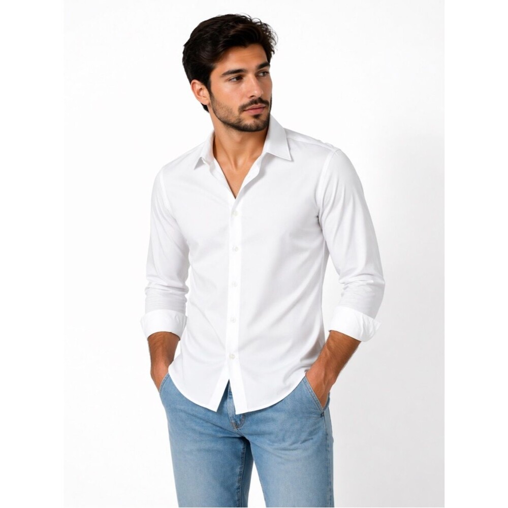 Calvin Klein Men's Long Sleeve Button Up Shirt 15. 32/33 Slim Non Iron White